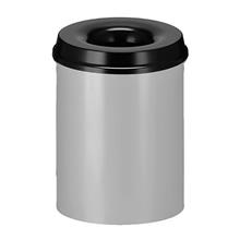 VLAMDOVENDE PAPIERBAK, rond, 15 liter, aluminiumgrijs/ zwart